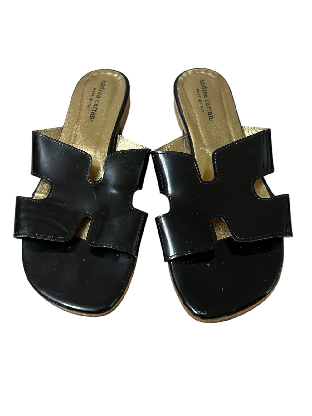 Andrea Carrano black patent leather H sandals Made in Italy